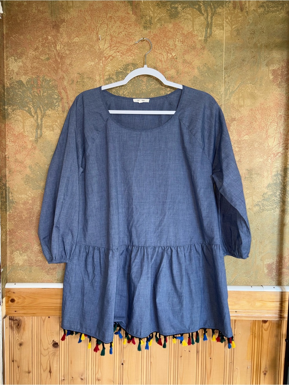 Pleione | Navy Fringe Blouse
